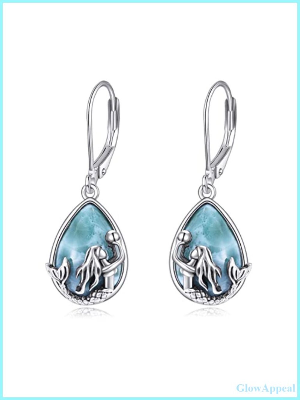 Larimar Mermaid Dangle Drop Earrings Sterling Silver Leverback